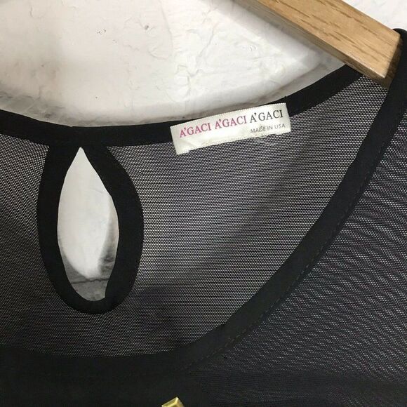 A’gaci Women’s Sheer Black Round Neck Top Medium - Picture 2 of 7